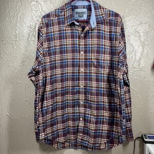 Johnston & Murphy Blue Brown Long Sleeve Tailored Fit Check‎ Shirt Mens Large